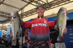 Jason Milligan of Shasta Lake, Calif., hauled in the biggest catch in the tournament so far today - 20 pounds, 12 ounces - to jump into second place with a two-day total of 31 pounds, even.