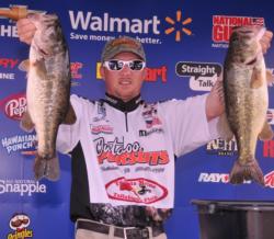 Clint Brown of Bainbridge, Ga., is in third place with five bass for 19 pounds, 15 ounces.