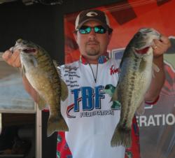 Boater Joseph Webster of Fulton, Miss., finished the opening day of TBF National Championship competition in second place with a total catch weighing 15 pounds, 15 ounces.  