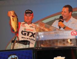 David Dudley shows off one of the quality largemouth that helped him earn his second FLW Tour Major event of 2012.