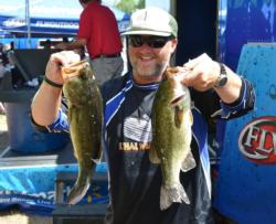 Pro Nick Okeefe tied for second place after day one with three bass that weighed 11 pounds, 3 ounces.