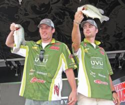 Local favorites  Aaron Warner and Russell Behlings spent most of their day fishing marinas and placed fifth on day one.