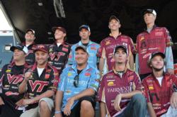 The top-five team finalists at the FLW College Fishing Northern Conference Championship pose for a quick photoe.