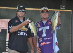 Cody Metz and Shelby Floyd of Tarleton State-Stephenville show off two nice Lake Dardanelle largemouths. 