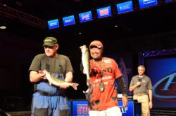 Mercury pro Ted Takasaki and co-angler Tom Wiehoff came out strong with a three-fish limit that weighed 7 pounds, 1 ounce, and sits them in second place. 