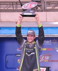 Daniel Leue gets the hardware for winning the 2012 EverStart Championship in the Co-angler Division.