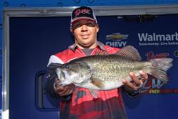 Third-place co-angler  Rondell Joseph caught the heaviest bass of his division.