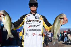 Pro Josh Bertrand of Gilbert, Ariz., netted a two-day catch of 19 pounds, 5 ounces to grab hold of second place heading into the finals on Lake Roosevelt.