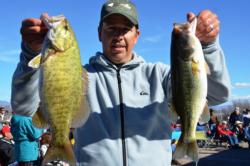 Bolstered by a two-day catch of 17 pounds, 1 ounce, Todd Kline of San Clemente, Calif., grabbed the runner-up qualifying position in the Co-angler Division heading into tomorrow's finals on Lake Roosevelt.