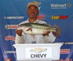 The last angler to weigh on day one, co-angler Ernest Stephens anchored his third-place bag with a 6-pound, 8-ounce bass. 