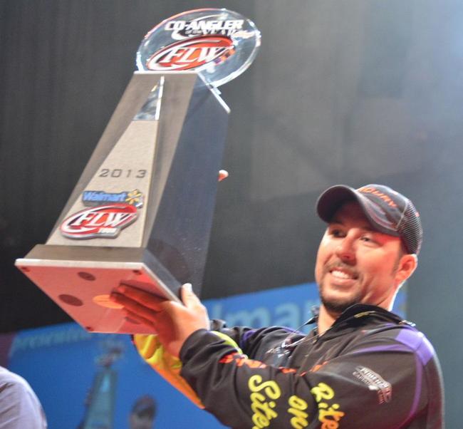 Richard Peek of Centre, Ala., shows off his trophy after winning the 2013 FLW Tour Co-angler of the Year title.
