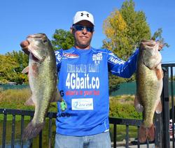 Jason Newby moves up to fourth place after another consistent catch over 25 pounds to bring his two-day total weight to 50-10. 