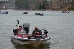 National Championship qualifiers head back to the marina before the start of day-one weigh-in on Lake Keowee.
