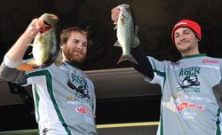 The Slippery Rock University team of Benjamin Tawney and Tyler Branca leapfrogged from 18th to second place heading into the finals of the national championship on Lake Keowee.