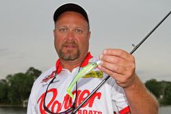 Tennessee boater Kevin Edwards hopes to stimulate some ledge bites with a swimbait.