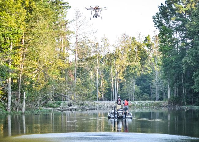 Chevy pro Bryan Thrift was followed by an octocopter as he worked his way into the back of a cove. 