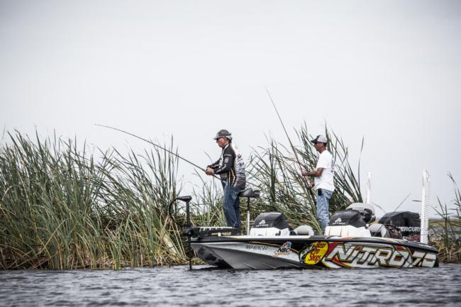 After a 20-pound performance on day one, Roland Martin struggled to get things rolling the second morning. He had a few small fish in his livewell at noon.