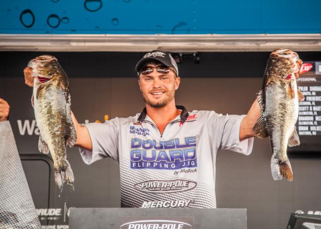 He's a local favorite, and after a mediocre day one in which he weighed in only 12 pounds, 6 ounces, Brandon Medlock cracked 26-15, the tournament's biggest limit, on day two to vault into second place.