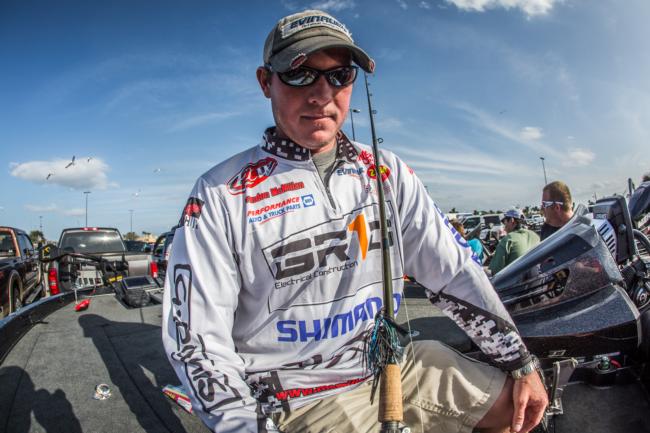 Brandon McMillan flipped the first two days then used a 1/2-ounce black-and-blue 4x4 Brandon McMillan Signature Series Swim Jig with a matching Zoom Ultra Vibe Speed Craw to catch his fish on day three. 