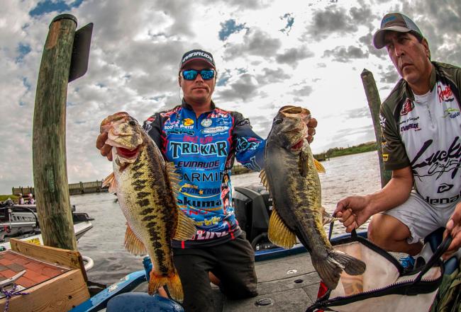 Pro Scott Martin shows off part of his 15-1 day one sack at the FLW Tour on Lake Toho.