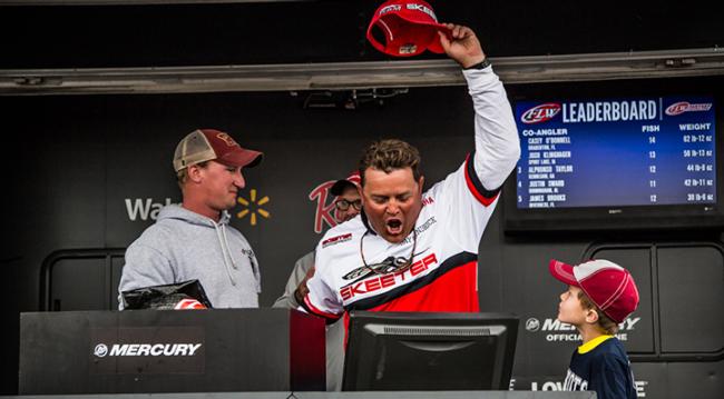 Jay Kendrick reacts to his well-deserved Rayovac FLW Series win on Lake Guntersville. 