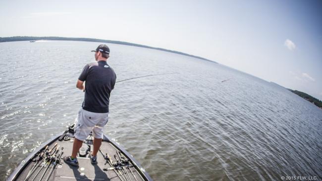 In addition to scanning over the piles, Batts sometimes cast a worm in to check the responsiveness of fish. Though he didn't set the hook, he could sometimes get multiple bites per pile. 