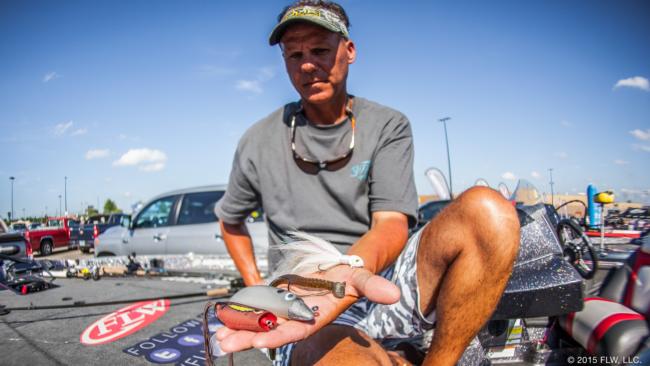 Jeff Johnston used a 1/2-ounce hair jig, a 7-inch Basstrix Paddle Tail Swimbait, and green pumpkin- and junebug-colored Zoom Magnum Trick Worms on a 5/8-ounce shaky head on the ledges. On the final day, with his main area blown out by wind, Johnston picked up a SPRO Bronzeye Poppin' Frog for some bonus bass. 