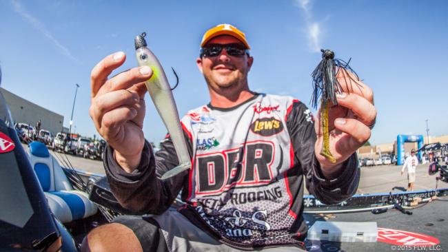 J.R. Henard continued his success on Kentucky Lake (he won the 2014 BFL Wild Card there) with a 3/4-ounce black and blue-colored Profound Outdoors Swampers Lures Football Jig paired with a green pumpkin Yamamoto Swim Senko and a variety of colors of 6- and 7-inch Basstrix Paddle Tail Swimbaits. 