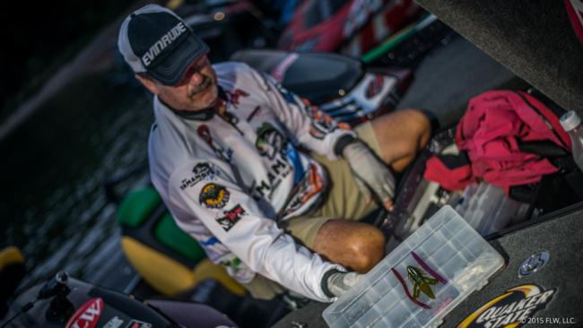 7. Veteran pro Larry Nixon mixed things up all week. He did some of his damage with a worm and a Yamamoto Pro Senko in a deeper grass bed, some with a creature bait that he flipped in grass and some with a Yamamoto Shibuki Popper on the final day.