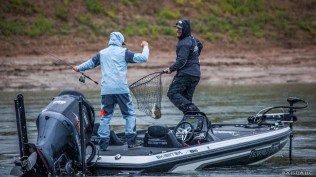 Fist pump time for co-angler Todd Kline. 