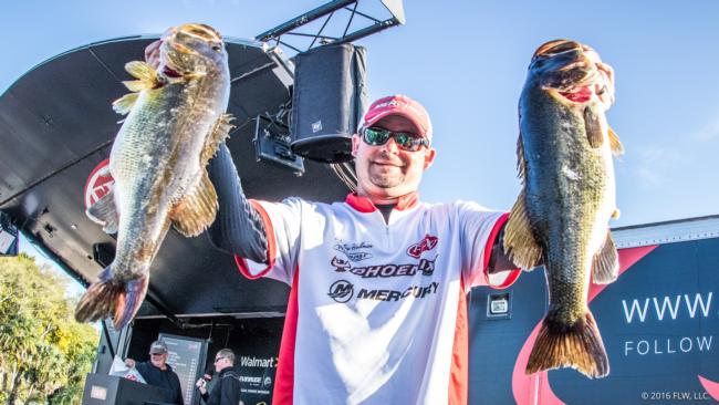 Here's your leader, for the second consecutive day. Bradley Hallman is halfway to joining the Century Club with 50 pounds, 7 ounces in two days.