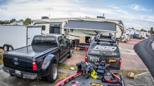 The biggest system change from 2015 to 2016 is the addition of a second truck. Now, Brad tows the camper with the dually, and Becky tows the boat between events. The addition of a second vehicle allows them to be much more flexible on the road, particularly when Brad is out on the water.