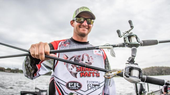 Staying mostly in Little Harris, Shane LeHew bed-fished with a Bizz Baits Killer Craw, fished pads with a Bizz Baits Sassy Stick and caught schooling fish on a 1/2-ounce lipless crankbait that he beat to death and declined to name. 