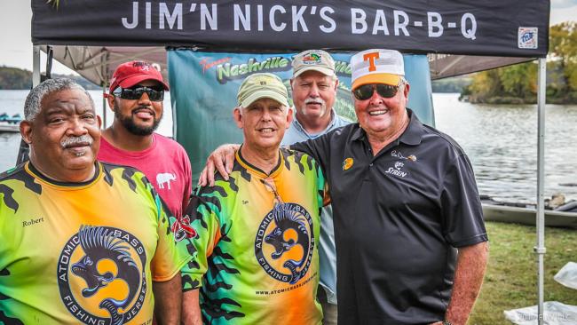 Bill Dance was proud to have his photo made with the semi-pro Backwoods Bassin' team from Nashville. Left to right at Carter Nutt, Dance, Nathan Reynolds, Dylan Nutt and FLW pro Kevin Meeks of Smyrna, Tenn.